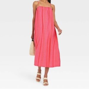 A New Day Pink Striped Linen Spaghetti Strap Midi Tank Dress Size XXL